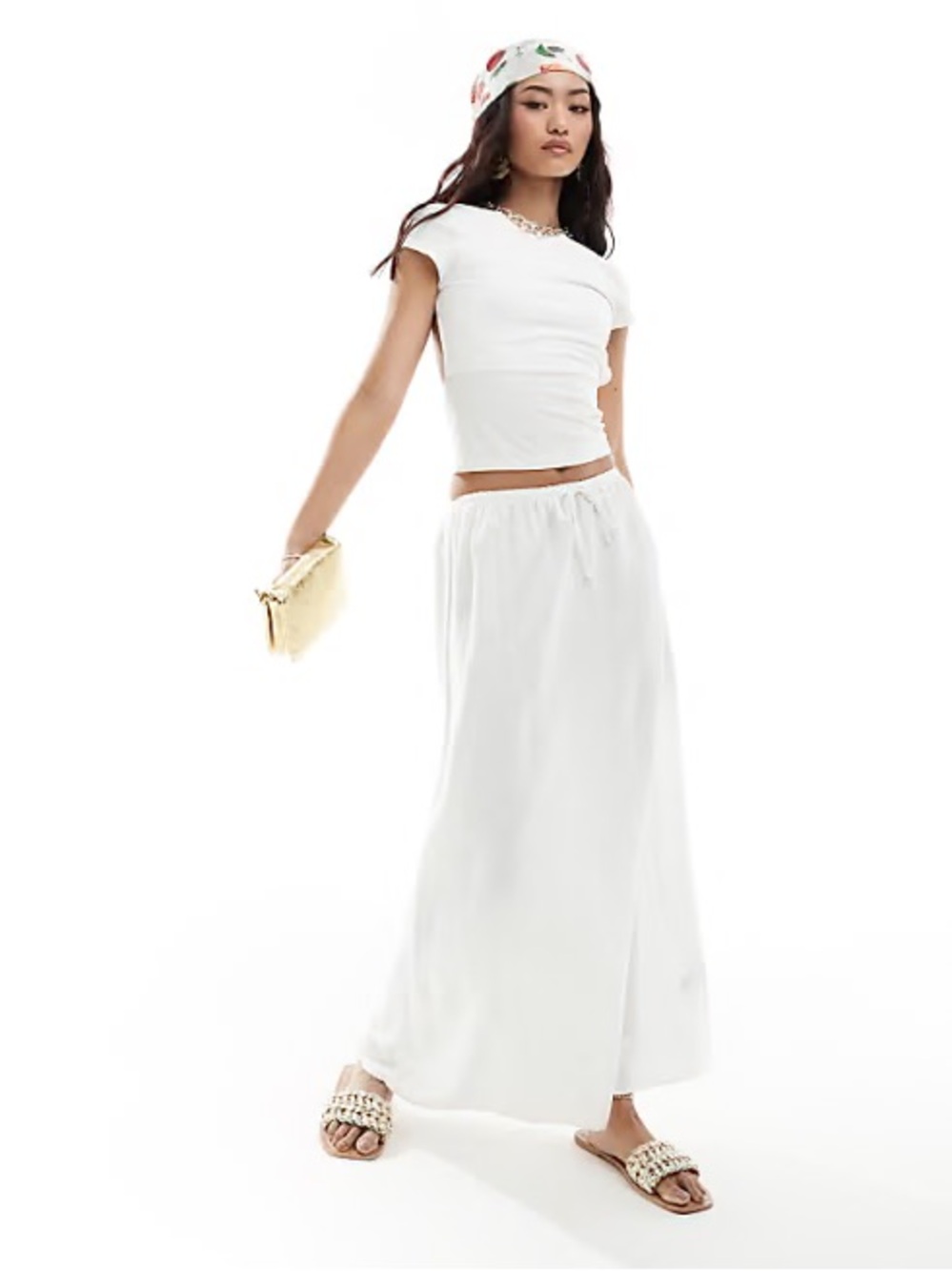 Cotton On White Drawstring Linen Blend Maxi Skirt